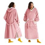 Bedsure Wearable Blanket Hoodie Women - Long Sherpa Fleece Hooded Blanket for Adult Women Men, Warm Cozy Blanket Sweatshirt with Giant Pocket and Belt, Winter Gifts for Girlfriend Mom, Standard, Pink