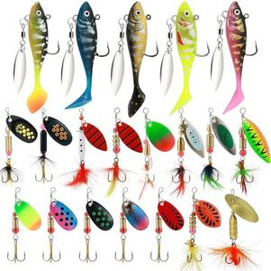 Fishing Spinner Lures Kit 10/15/16/20PCS, Inline Spinner Baits with Treble Hooks and Feather Tails, Metal Fishing Lures for Trout Bass Salmon Panfish, Multi-Color Freshwater Fishing Tackle Set