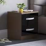 Vida Designs High Gloss Bedside Tables, Nightstand Side Table (Walnut & Black, 2 Drawer)