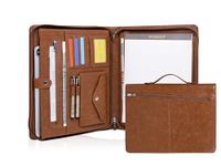 Calfinder Leather Portfolio Organizer for Men & Women, Leather Portfolio Folder with Handle for Ipad/MacBook (Up to 13.3"), Padfolio for Notepad, Phone Pocket and Card Slot, Brown