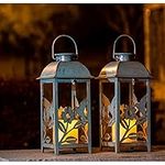 SteadyDoggie Solar Lanterns 2 Pack Hummingbird Blue - Hanging Solar Lights with Flickering Candle LED - Retro Ornate Hanging Solar Lantern with Handle - 14cm x 28cm x 14cm (Blue, 2)