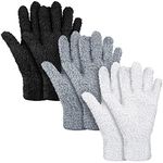 Patelai 3 Pairs Microfiber Dusting Gloves Washable Reusable Cleaning Mittens Gloves for Women(Medium,Black, White, Gray)