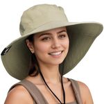 Wide Hard Brim Sun Hat Extra Large Outdoor UV Protection Safari Cap for Women Olive