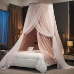 Padiouxs Luxurious Canopy Bed Curtains for Girls, Adults,Children Double Layers Princess Bed Canopy- Round Dome Lace Princess Mosquito Bedding Net for Twin Full Queen King Size(Pink)…