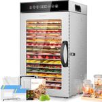 KWASYO Food Dehydrator Machine, 18 Trays ALL Stainless Steel, Dual fan 360° Efficient Drying, 30~90℃ Temperature Control&24H Adjustable Timer,Dehydrator Food Dryer for jerky fruit,meats,vegetables