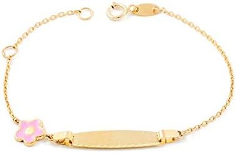 Esclava Bebe Oro Amarillo flor rosa esmalte (9kts) - Estuche Regalo - Certificado de Garantía - Mondepetit