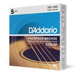 D'Addario Acoustic Guitar Strings, Phosphor Bronze, EJ16-5P, Light Gauge 12-53, 6-String Set, Pack of 5