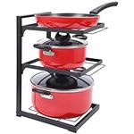 BELLE VOUS 3-Tier Pots and Pans Organiser Rack - Adjustable Saucepan & Lid Storage Rack for Cupboard, Cabinet or Kitchen Counter - Holds Heavy-Duty Pots, Cast-Iron Pans, Griddles and Skillets