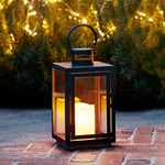 Lights4fun Large Black Metal Decorative Candle Lantern LED Battery Operated with Timer Indoor Outdoor Use 30cm