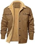 HYPESTFIT Men's Sherpa Trucker Jacket Fleece Lined Warm Cargo Winter Coats Multi Pockets, Brown, X-Large