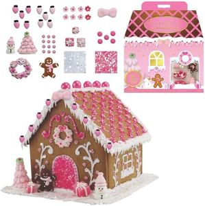 Christmas Gingerbread Decorating Kits for Girls - Glittery Pink Dreamland Christmas Gingerbread House Kit - Includes Pre-Baked Cookies, Quick-Dry Icing, Glittery Sugar and Edible Figurines - Nut Free