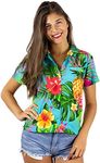 King Kameha Funky Hawaiian Blouse Shirt, Shortsleeve, Pineapple, Turquoise, M
