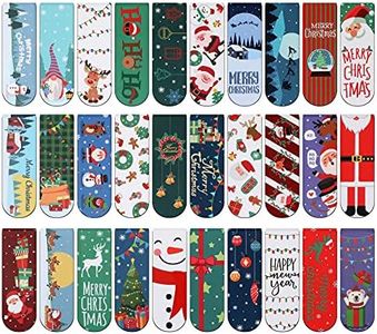 MWOOT 30 Pièces Christmas Signets Magnétiques,Noël Marqueurs de Page Magnetic Bookmark,Aimant Clips Signet pour Élèves Fournitures de Lecture(2x6cm, 30 Motifs)