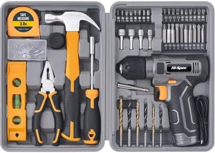 Hi-Spec 8V Cordless Drill Set & Household Tool Kit - USB Rechargeable, Gray