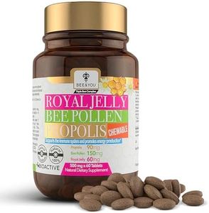Bee and You Chewable Royal Jelly Tablets with Propolis Extract, Bee Pollen, Vitamins and Minerals, Daily Immune and Energy Support, Gluten Free, for Kids and Adults, 60 Count