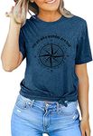 Fawniss Womens Outdoor Shirt Funny Compass Graphic Print T Shirt Casual Holiday Tee Tops (Blue, Medium)