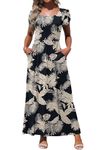 MOLERANI Summer Long Dresses Women Trendy milkmaid Maxi Dress Swing Beach Dress with Pockets,Rainforest Leaves,S