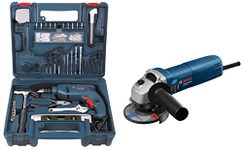 Bosch GSB 500W 500 RE Tool Set with GWS 600 Professional Angle Grinder (Blue)