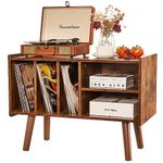 Record Player Stand with Vinyl Storage Holds Up to 300lb, Large Record Player Table Cabinet for Album Storage, Mid Century Wood Turntable Stand for Bedroom Living Room (Brown)