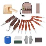 30PCS Wood Carving Kit Woodworking Chisel,BritPick Wood Kit for Beginners, Includes 8PCS Basswood Carving Blocks and 11PCS Whittling, Gloves, Roll Bag, Sharpener (30PCS)