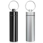 Minisland Large Portable Metal Aluminum Toothpick Holders Keychain Pocket Outdoor Travel Small Q-Tips Pill Containers Waterproof Dia.23mm Silver and Black Set -MSL144