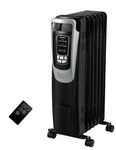 PELONIS Radiator Heater for Indoor use Large Room with Remote, Thermostat & LED Display, Quiet Oil Filled Heater with 5 Temperature Settings, Overheat & Tip-Over Protection, Silver