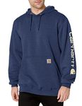 Carhartt Men's Midweight Sleeve Logo Hooded Sweatshirt (Regular and Big & Tall Sizes), Scout Blue Heather, Medium