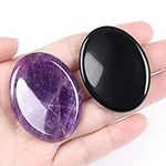 DUQGUHO 2 Pcs Thumb Worry Stones for Anxiety Natural Amethyst Obsidian Healing Crystals Stones Polished Pocket Stones Reiki Energy Gemstone Crystal Gifts 1.78"