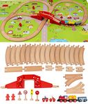 TOWO Wooden Train Set with Town Map-Shinington Railway Track Construction Building Toys for 3 years old Kids Boys Girls-Vehicles Transport Wooden Toys Gift for Toddlers 3 4 5 Years Old