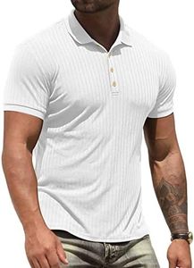 NITAGUT Men's Polo Shirts Short Sleeve Casual Slim Fit Workout Shirts White, Small