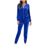 SEAOPEN Womens Velour Tracksuits Set Long Sleeve 2 Piece Outfit Full Zip Hoodie and Sweatpants Joggers Set with Pockets, Blue-1, Medium