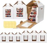 Mcfleet Tall Cake Box 6 Pack Tier Cake Boxes with Window 2 Sizes 10x10x12 & 12x12x14 Inch, Disposable Large Layer Cake Carrier with Handle - Cake Safe Transport Box for Wedding, Birthday, Party