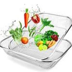 CRAFTOVO Drain Basket Steel Big Drip Tray Kitchen Drying Stand Mesh Sink Rectangle Basket Mesh Fruits, Vegetable, Drainer Washer (Pack Of 1, 30 X 20 X 6 Centimeters, Silver)