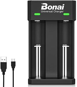 BONAI Battery Charger for 1.2V Ni-MH AA AAA C D Rechargeable Batteries, All Types of 3.7V Lithium Batteries - 2 Slots USB Charger