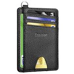 Slim Minimalist Front Pocket Wallet, EcoVision RFID Blocking Credit Card Holder Wallet with Detachable D-Shackle for Men Women (Black)