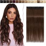 8"-24" Clip in Hair Extension Human Hair One Piece 100% Real Remy [#4 Medium Brown] 3/4 Full Head Straight Hair Pieces for Women Invisible Short (8inch,40g)