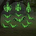 Bototack 12Pcs Halloween Hanging Bats Decoration, Black Scary Bats Halloween Decor with Glowing Skeleton, Indoor Outdoor Halloween Decorations for Tree, Wall, Front Porch, Yard, Lawn﻿