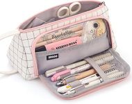 FINEMOE Large Pencil Case, Big Capacity Storage Pen and Pencil Pouch for Girls & Boys, Aesthetic Canvas Pouches for Stationary – Cute Stationery Box Holder for School and Office (White Pink)