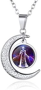 Custom4U Regalo Mujer Colgante Virgo Signo Zodiáco Collar Constelación Acero Inoxidable 316L Regalos Cumpleaños Colgante Sol Luna Creciente Mejores Amigas
