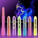 Face Paint Crayons Glow In The Dark Body Painting Kit Under UV and Black Light Makeup Non-Toxic for Halloween Masquerades Easter Festivals Party Supplies (6 Colors)