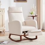 Rocking Chair Nursery Chair with Foot Rest, Nursery Rocking Chairs with High Back, Glider Rocking Chair with Pocket, Baby Nursery Glider Rocker, Nursing Chair Accent Living Room (Linen Beige)