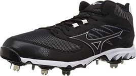 Mizuno Men's 9-Spike Dominant 2 Mid Metal Baseball Cleat BBSB Shoes, Black/White, 11.5