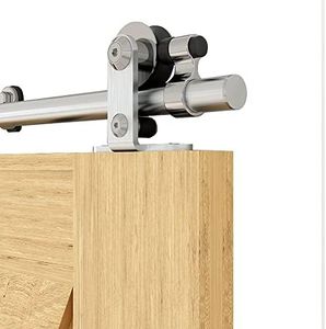 6FT/182cm Herraje para Puerta Corredera Kit de Acero Inoxidable Accesorios para Puertas Correderas Riel Juego para Puerta de Madera Soltera