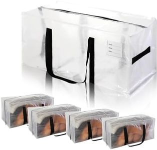 iDopick 4 Pack Moving Bags Heavy Duty Extra Large, Alternative for Moving Boxes & Moving Supplies,Clear Storage Bins with Lids,Storage Bags with Black Handles & Zippers (95L/68.6 * 29 * 48cm)