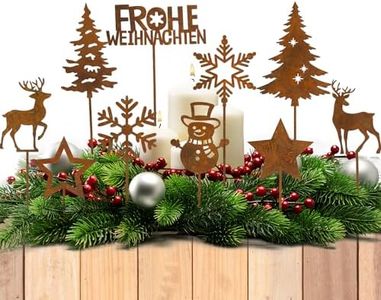 BOFUNX 10pcs Letreros de Jardín de Navidad con Estacas Cartel Navideña de Metal Oxidado de Jardín Adornos Decoración de Navidad de Exterior para Césped Patio al Aire Libre