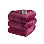 Beautyrest Heated Blanket, Electric Blanket, Soft, Warm, Reversible Plush - Sherpa Heating Blanket with 20 Heat Settings, 1-10 hrs Timer Auto Shut Off, Machine Washable, Twin (84 inx62 in), Red