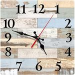 Britimes Square Wall Clock Silent Non-Ticking Battery Operated Clock 12 Inch, Old Wood White Marble Home Decor for Living Room, Kitchen, Bedroom, and Office