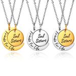 JewelryWe 6PCS Friendship Necklaces Best Friends/Couples Necklace Friends for Like/Soul Sisters Engraving Stainless Steel Moon Round Pendant Chain