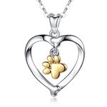 INFUSEU Dog Necklace For Women, 925 Sterling Silver Heart Golden Pendant Paw Print Jewelry Labrador Gifts For Her Girls