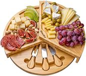 Bamboo Cheese Board and Knife Set – 14 inch Round Charcuterie Board, Serving Tray, Platter, Wood Cheese Board Set with Slide-Out Drawer – BlauKe®